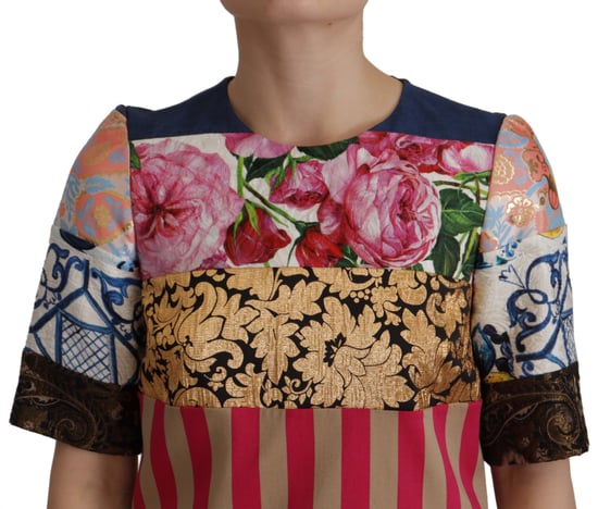 Vestido Corto de Mujer Multicolor Patchwork Floral de Jacquard de Dolce & Gabbana - Image 3