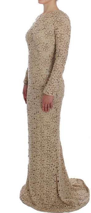 Vestido Maxi Sin Mangas de Encaje Floral Beige para Mujer de Dolce & Gabbana - Image 2