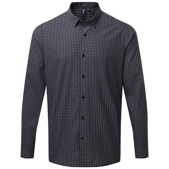 Premier Mens Maxton Checked Long-Sleeved Shirt (Steel/Black) - Image 1