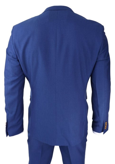 Traje clásico de tres piezas con diseño de ojo de pájaro en azul real para hombre - Image 3