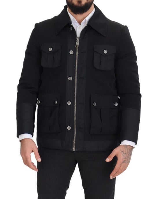 Chaqueta de Hombre de Lana Negra con Cuello y Cierre Completo Dolce & Gabbana - Image 6