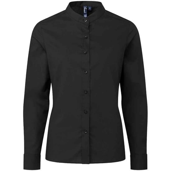 Premier Womens/Ladies Banded Grandad Collar Formal Shirt (Black) - Image 1