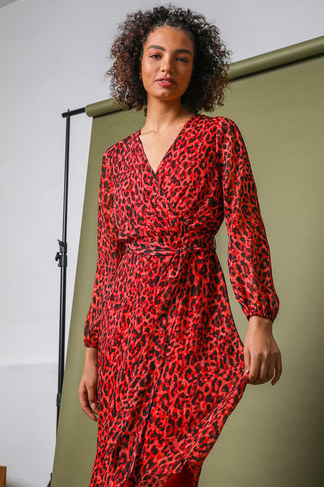 Animal Print Belted Wrap Dress