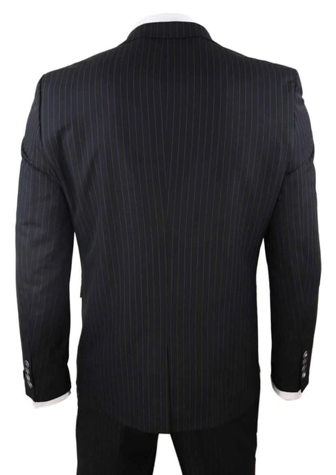 Traje retro de tres piezas de raya diplomática negra para hombre - Image 6