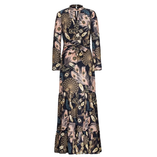 Bohemian style long dress with ruffles and feathers print - Image 5