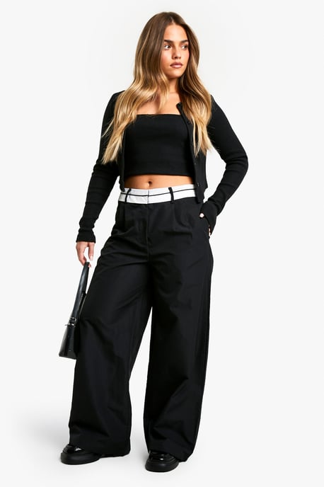 Petite Reverse Waistband Tailored Wide Leg Trousers - Image 1
