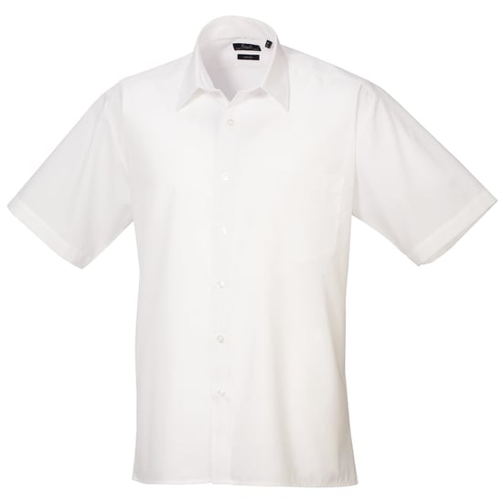 Premier Mens Short Sleeve Formal Poplin Plain Work Shirt (White) - Image 1