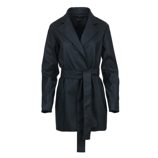 Chaqueta de piel sintética negra con cinturón - Image 1