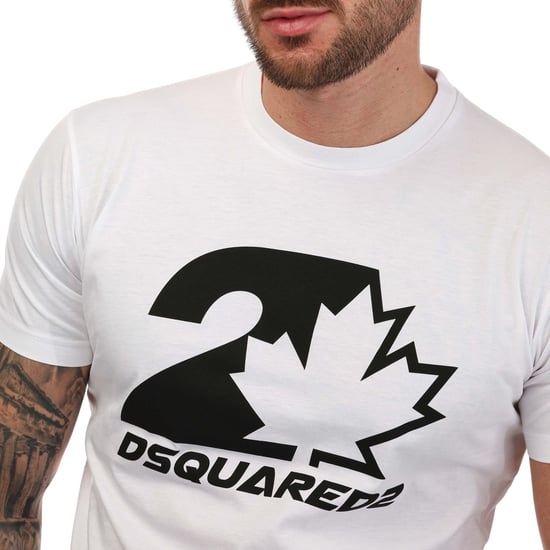 Camiseta de hombre Dsquared2 con logo de hoja de arce en blanco - Image 3