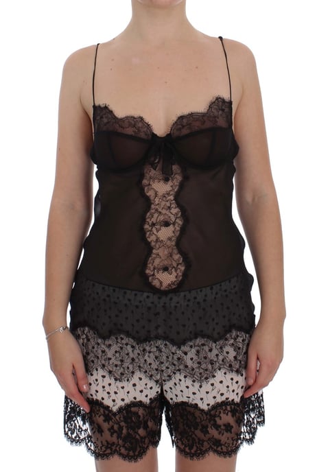 Top de Lencería Babydoll de Encaje de Seda Negra de Dolce & Gabbana - Image 1