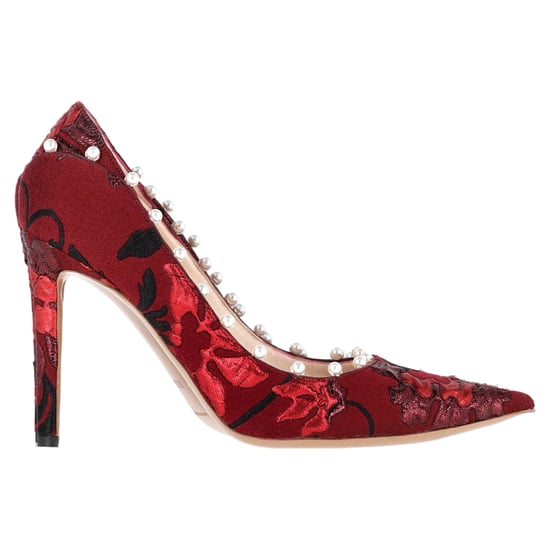 Aquazzura Pearl Embellished Pumps in Red Cotton - Image 1