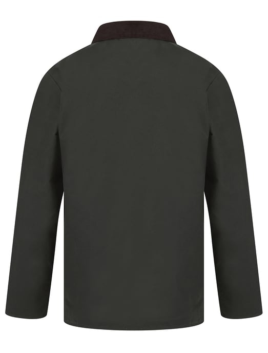 Olive Cotton Wax Jacket With Corduroy Collar