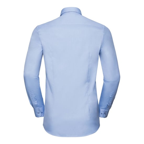 Russell Collection Mens Long Sleeve Contrast Herringbone Shirt (Light Blue/Mid Blue) - Image 2