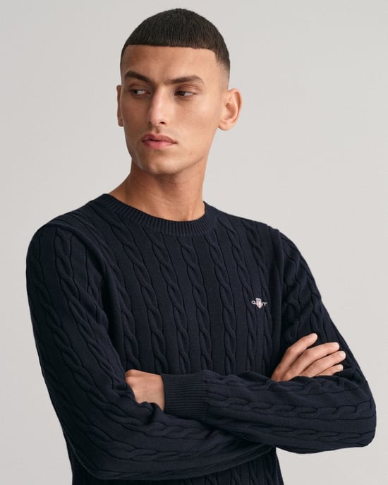 GANT Mens Cotton Cable Knit Crew Neck Jumper - Image 3