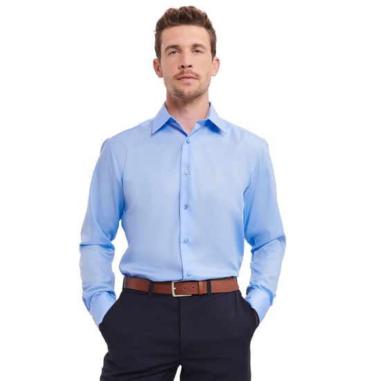 Russell Mens Ultimate Non-Iron Tailored Long-Sleeved Formal Shirt (Bright Sky) - Image 4