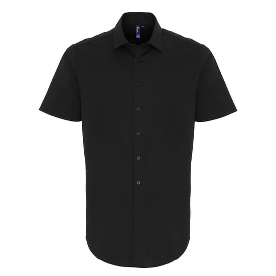 Premier Mens Poplin Stretch Short-Sleeved Shirt (Black) - Image 1