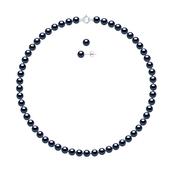 DIADEMA - Set - Necklace/Earrings - Real Freshwater Pearls - Black Tahitian Style - White Gold