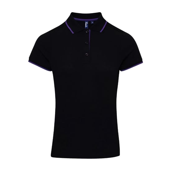 Premier Womens/Ladies Coolchecker Contrast Pique Polo Shirt (Black/Purple) - Image 1