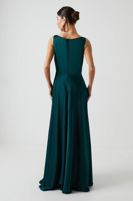 Cowl Neck A-line Satin Bridesmaids Dress - Image 3
