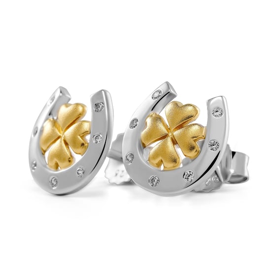 Orphelia 'Signature' Women's 925 Sterling Silver Stud Earrings - Silver/Gold ZO-7517 - Image 1