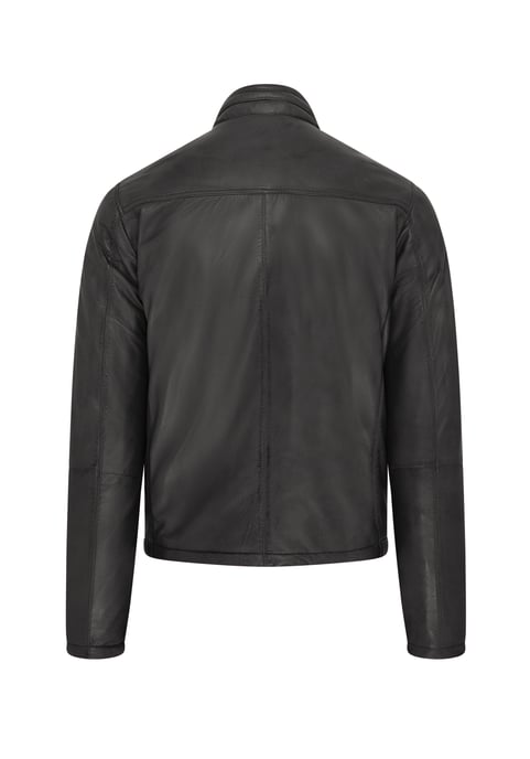 Mens Black Reversible Bomber Leather Jacket - Raufoss