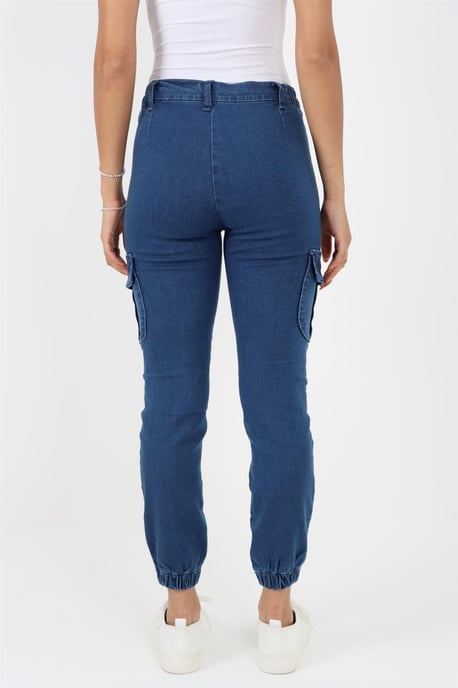 Vaqueros con puños y cintura elástica lateral para mujer en azul - Image 2