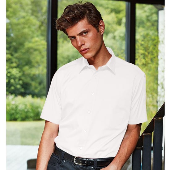 Premier Mens Short Sleeve Formal Poplin Plain Work Shirt (White) - Image 2