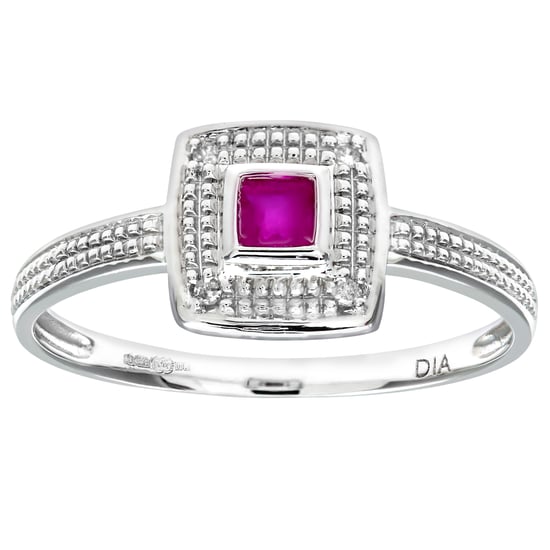 Ladies 9ct White Gold Diamond and Ruby Cluster Ring