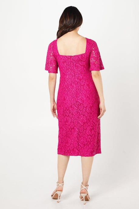 Lace Wrap Waist Flutter Sleeve Midi Dress - Image 3