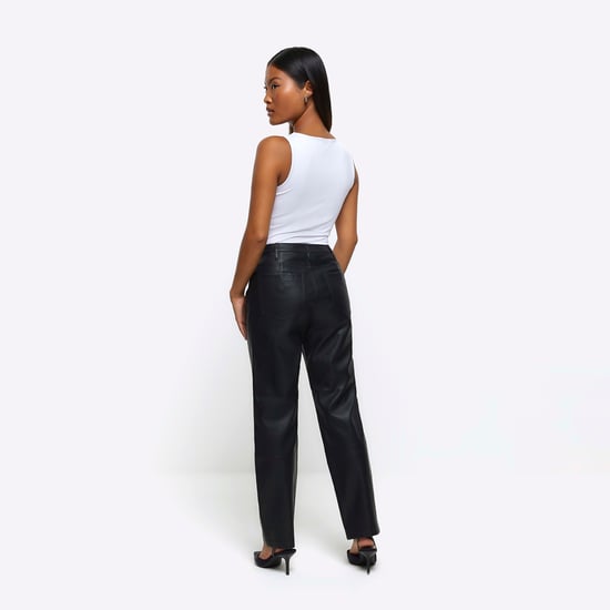 River Island Womens Straight Trousers Petite Black Faux Leather