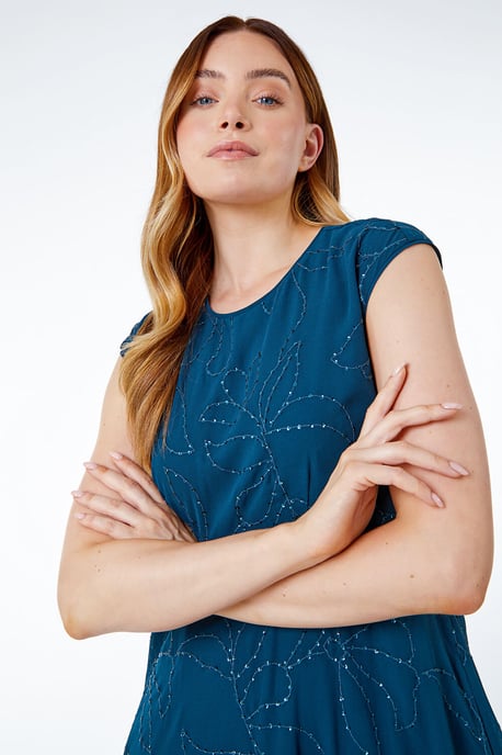 Embroidered Sequin Hanky Hem Dress - Image 4