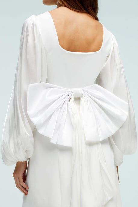 Glossy Organza Sleeve And Statement Bow Back Mini Dress