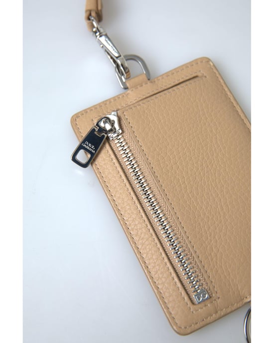 Leather Lanyard Cardholder with Zipper Closure and Multiple Card Slots