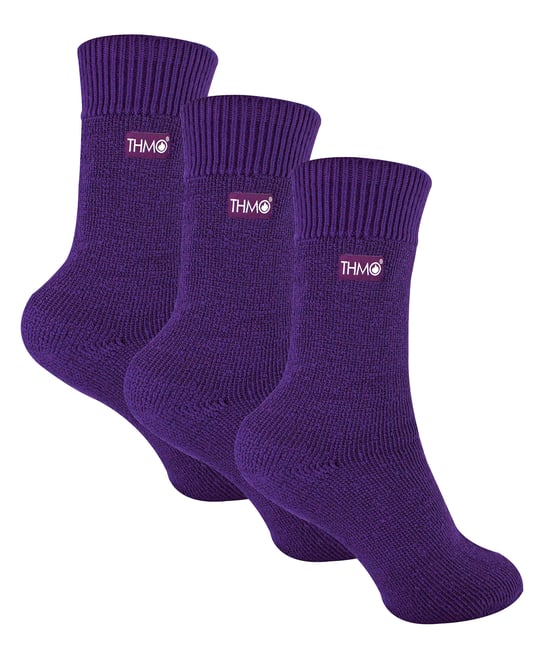 3 Pares Multipack Calcetines Térmicos Niños | THMO | Ribbed Soft Top Fleece Fluffy Inner Warm Socks for Boys & Girls - Purple - Image 1