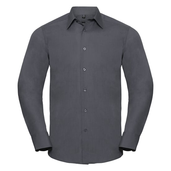 Russell Collection Mens Long Sleeve Poly-Cotton Easy Care Tailored Poplin Shirt (Convoy Grey) - Image 1