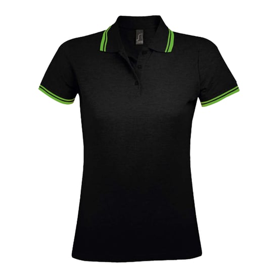 SOLS Womens/Ladies Pasadena Polo Shirt (Black/Lime) - Image 1