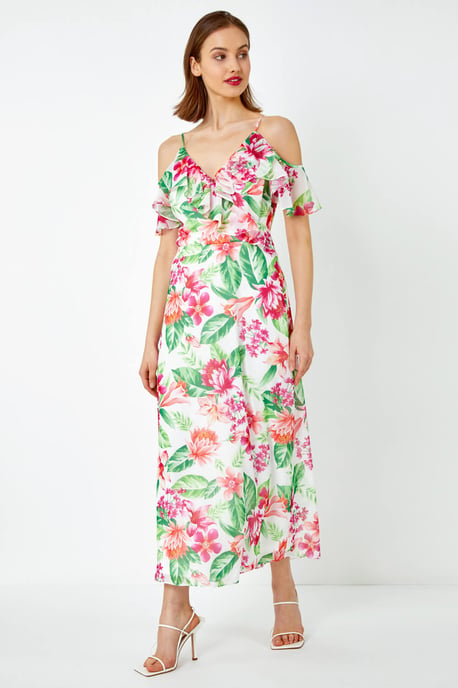 Floral Print Cold Shoulder Midi Dress - Image 2