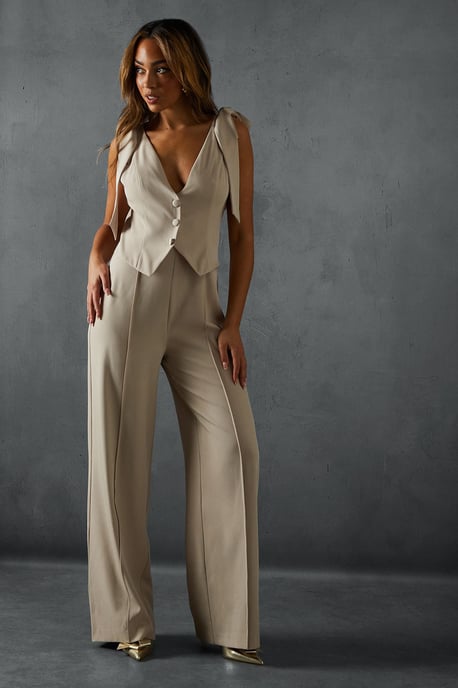 Tailored Tie Shoulder Waistcoat Jumpsuit - Image 1