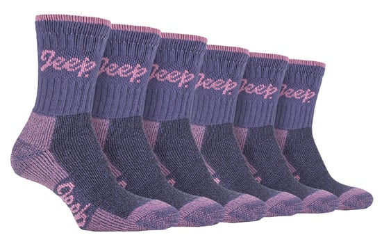 JEEP - 6 Pair Multipack Ladies Cotton Breathable Padded Hiking Socks | Womens Cushioned Anti Blister Crew Trekking Socks - Purple / Rose - Image 1