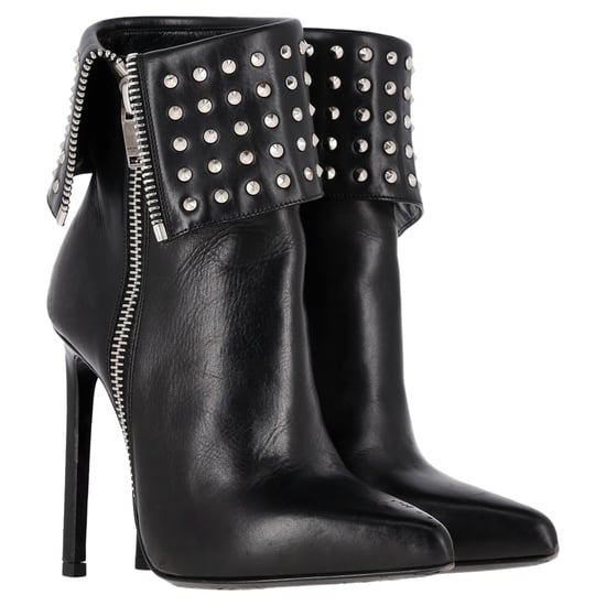Saint Laurent Paris Fold Over Studded Booties in Black Leather - Image 2