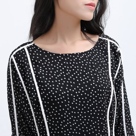 Polka Dots White Trim Chiffon Blouse - Image 4
