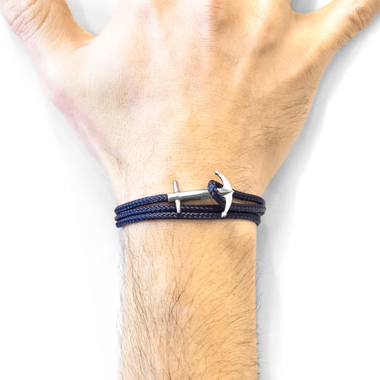 ANCHOR & CREW Navy Blue Admiral Anchor Silver and Rope Bracelet