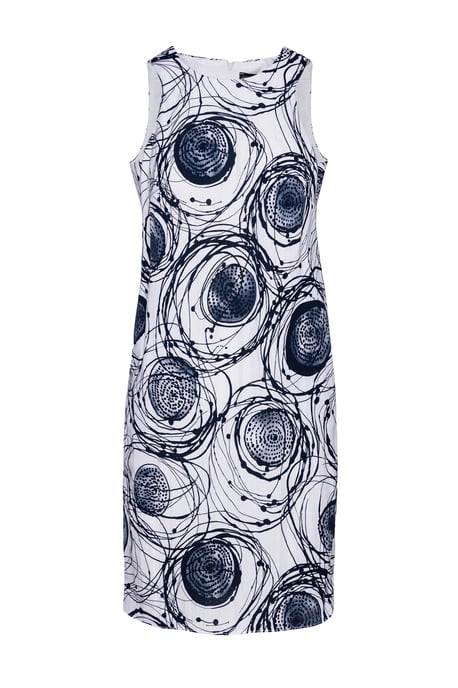 Print Sleeveless Sack Dress in Navy