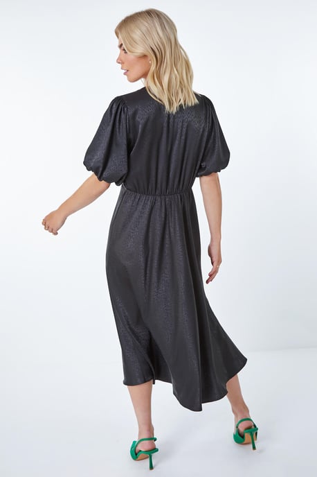 Puff Sleeve Satin Midi Dress