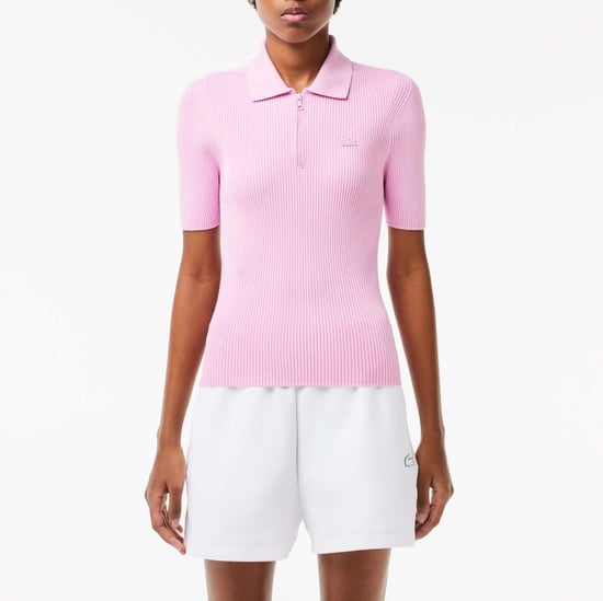 Women's Lacoste Zip Neck Rib Knit Polo Shirt in Pink