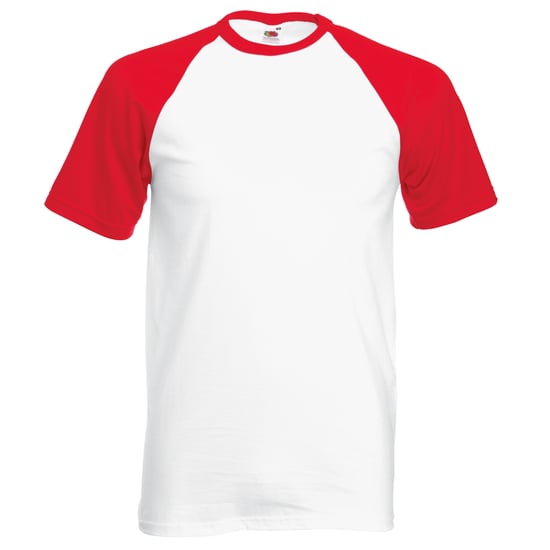Fruit Of The Loom Mens Short Sleeve Baseball T-Shirt (White/Red) - Image 1