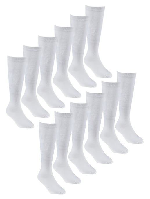 12 Pair Multipack Girls Knee High Bamboo Socks | Long School Kids Socks - Blanco - Image 1
