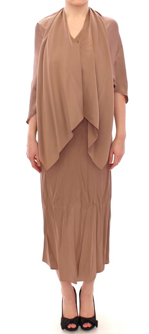 Vestido de cóctel drapeado de seda marrón Lamberto Petri para mujer - Image 1