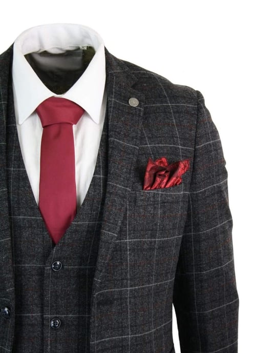 Traje Vintage Retro de Tweed Gris Carbón de 3 Piezas para Hombre - Image 6