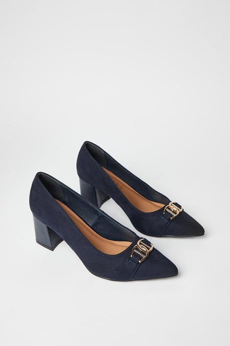 Wide Fit Darcy Pointed Trim Detail Block Heel Court - Image 3